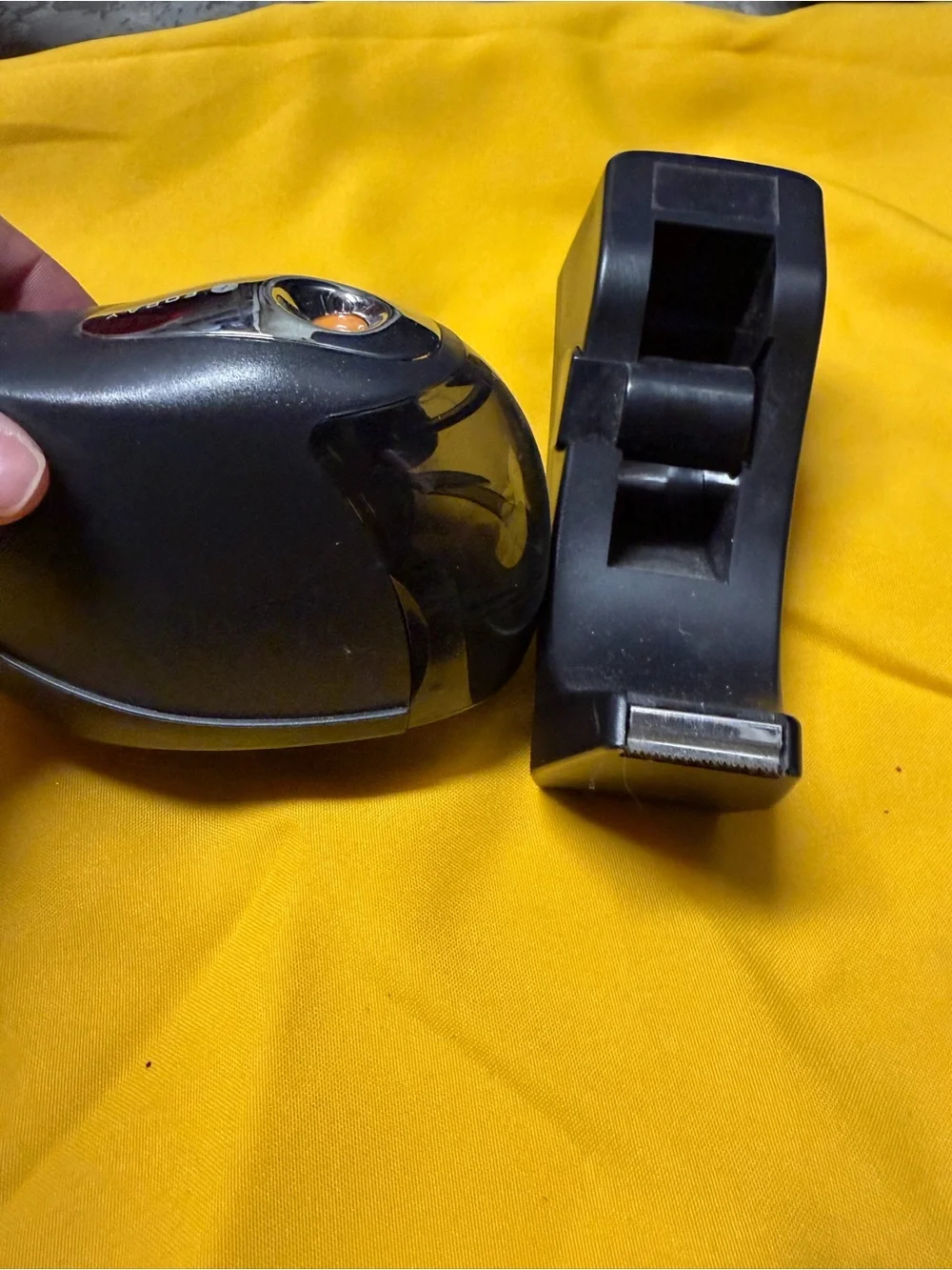 Black Desk Tape Dispenser and Battery operated Sharpener Set